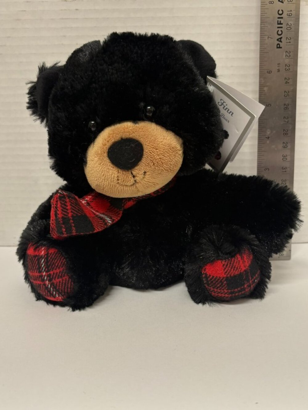 Aurora World Holiday - 8" Finn Bear, Black, Red Plaid Soft Discontinued